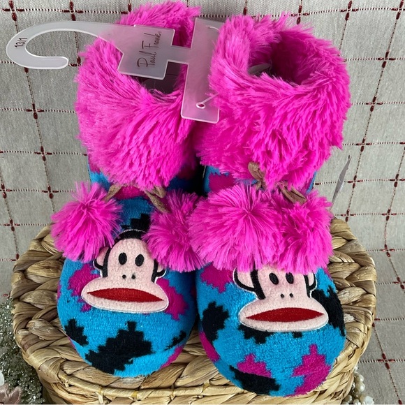 Paul Frank Julius Monkey Girls Pom Pom Slippers Hard Bottom Ankle Slippers 13-1 - Picture 2 of 7